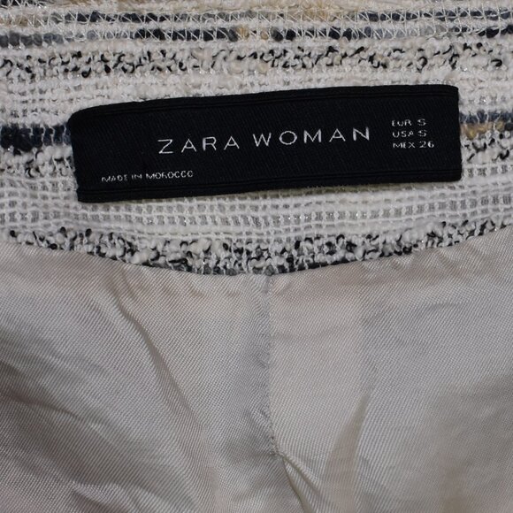 Zara Tweed White & Blue Striped Blazer Womens Size Small - Picture 10 of 10